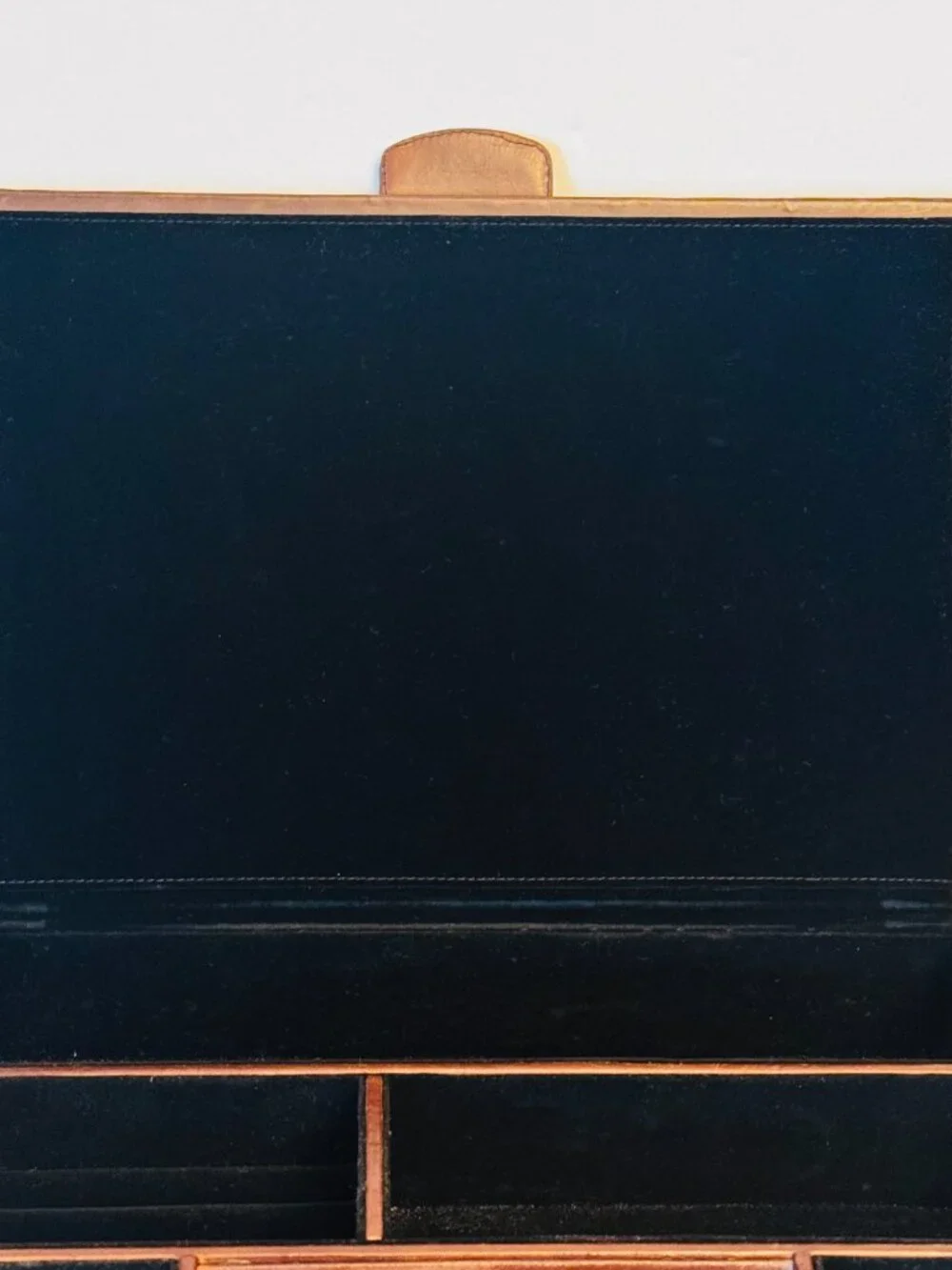 Vtg Leather Dresser Jewelry Box Rare Storage Holder Black Velvet Lining READ